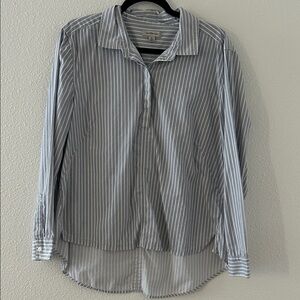 Calvin Klein Ladies Grey Striped Button Down Blouse High Low